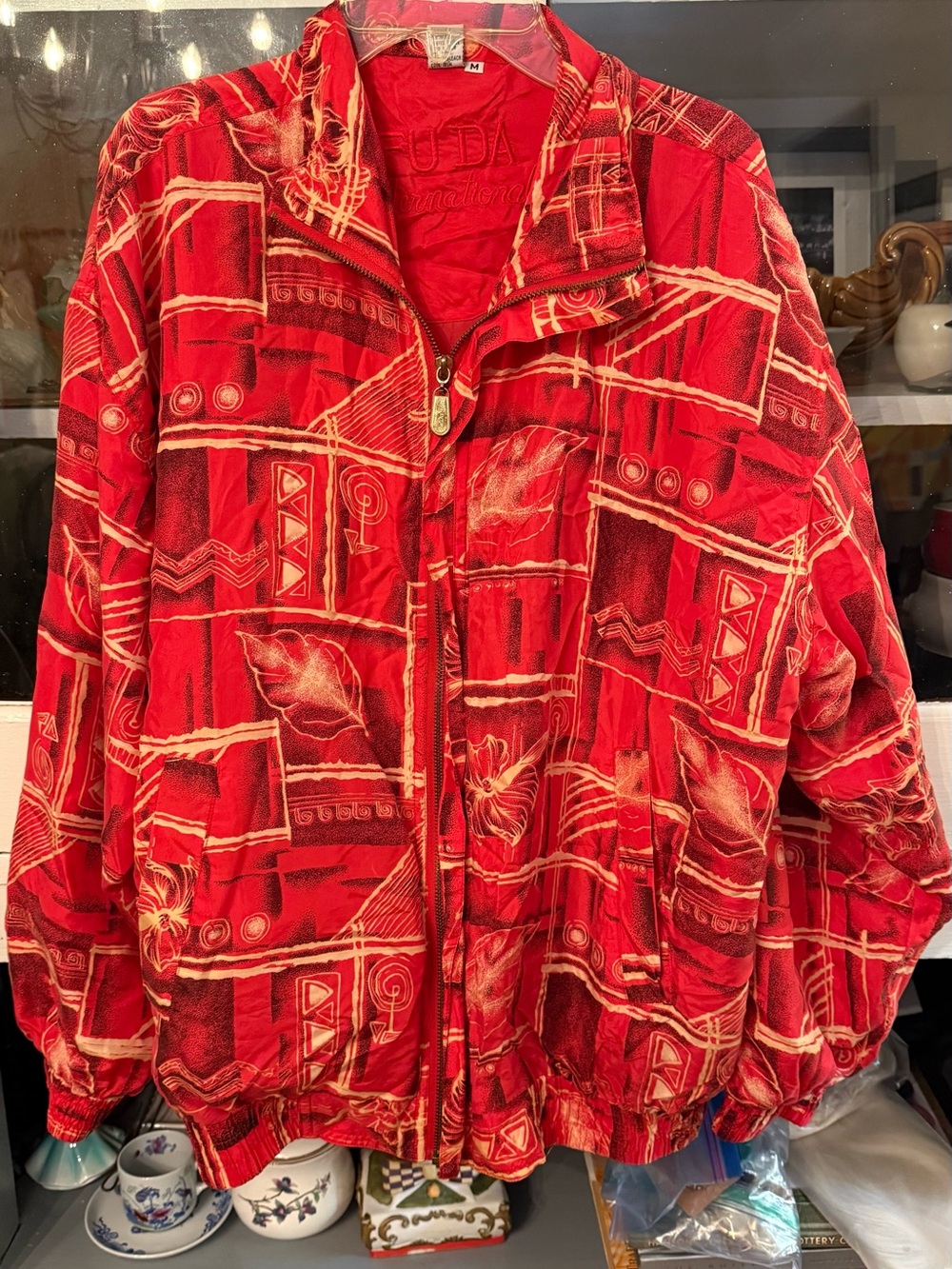 Vintage Red Patterned Bomber Jacket - Unbranded